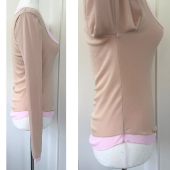 INTIMATELY BY FREE PEOPLE Beige & Pink Double Take Long-Sleeve Nylon Top Size M - Picture 5 of 13